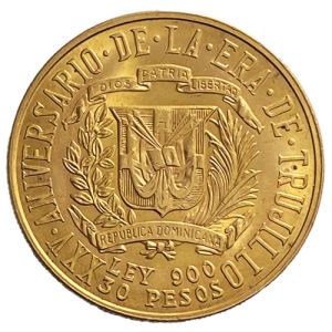 26,7g Gold 30 Pesos Dominican 1955 