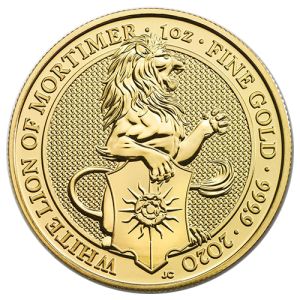 1 oz Gold White Lion of Mortimer, Series Queens Beasts 2020
