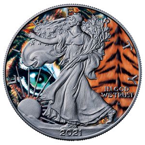 1 oz Silver Eagle 2021 – The Tiger, Spirit Animals – Art Color Collection Series