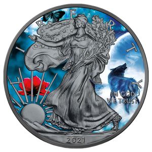 1 oz Silver Eagle 2021 – The Wolf, Series Spirit Animals – Art Color Collection