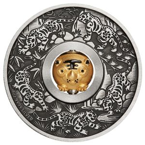 1 oz Silver Coin Tiger Antique Rotating Charm 2022